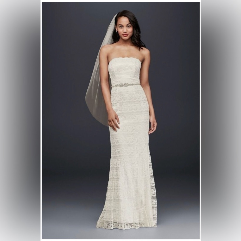 Galina Size 8 Ivory Beaded Lace Sheath Dress w/Godets Inserts Style# VW9340 NWT